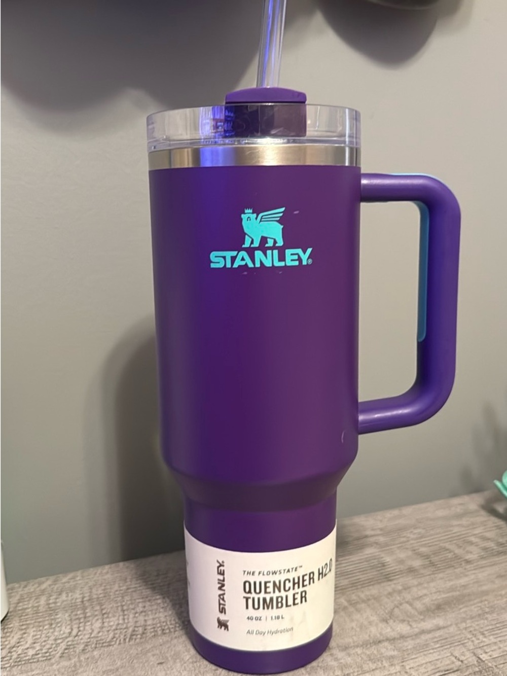 Stanley Purple Travel Mug with Teal Logo and Handle Accent - Picture 2 of 3